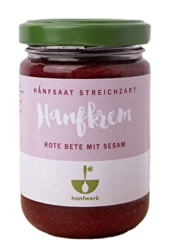 In der Hanfkrem Rote Bete mit Sesam von Hanfwerk umhüllen frische Fruchtaromen die dezent erdige und scharfe Note dieser tollen Knolle, die gebettet in Kokos und Tahin mild und zart dem Gaumen schmeichelt.