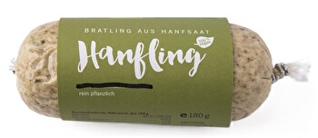 Der Hanfling von hanfwerk ist ein auf Hanfsaaten basierender Bratling aus hochwertigen Bio-Zutaten.