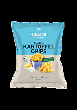 3 Zutaten, dass ist alles was es für die perfekten Kartoffel Chips Meersalz von Heimatgut braucht.