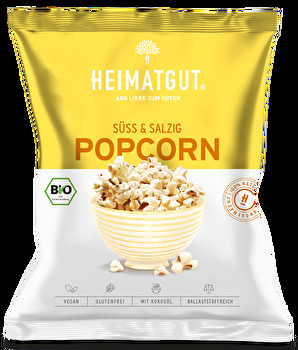 Karamelisierte Süße von Rohrohrzucker kombiniert mit einer Prise Meersalz machen das Popcorn Süß Salzig von Heimatgut zu einem absoluten Geschmackserlebnis.