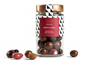 Nuts & Chill Schoko-Bites von LA MARA Chocolaterie ist eine bunte Mischung aus schokolierten Schalenfrüchten und Erdnüssen – perfekt für alle Naschkatzen!