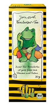 Glaubt man Günter Kastenfrosch, so lässt sich wohl mit keinem anderen Tee so gut faulenzen wie mit dem Janosch Faulenzer Tee von Lebensbaum.