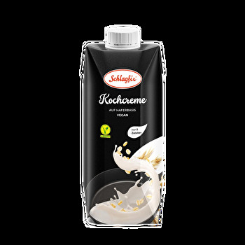 Schlagfix Kochcreme auf Haferbasis von LeHA – eine besonders cremige, fettarme Alternative ohne Zuckerzusatz. Ideal für die Zubereitung von Pasta- und Gemüsegerichten sowie zum Verfeinern von Suppen, Soßen und Salaten.