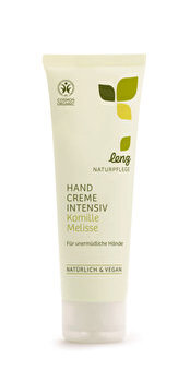 Die Handcreme intensiv Kamille Melisse von Lenz Naturpflege mit dem Extrakt von Kamille und Melisse pflegt Deine Hände intensiv, wenn sie großen Belastungen ausgesetzt sind.