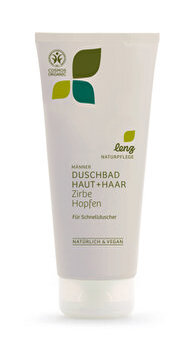 Das Männer Duschbad Haut und Haar von Lenz Naturpflege verwöhnt Ihn mit den besten Extrakten aus Zirbe und Hopfen. Der frische Geruch in Haut und Haar sucht seinesgleichen!