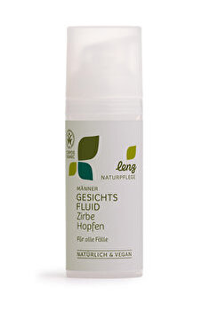 Die Männer Gesichtsfluid Hopfen Zirbe von Lenz Naturpflege spendet der männlichen Haut nach der Rasur eine angenehm herbe Frische. Die Essenzen aus Hopfen und Zirbe pflegen und regenerieren die Haut nachhaltig und sorgen für ein spürbares Wohlbefinden!