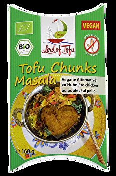 Die Tofu Chunks Masala von Lord of Tofu sind fertig gewürzt und eignen sich sowohl für die Zubereitung indischer Curry-Gerichte, als auch für Grillspieße und veganes Fleisch-Fondue.