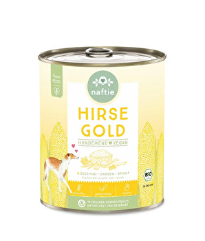 In dem Hirse Gold von naftie befinden sich neben Hirse auch Linsen, Erbsen, Spinat und Äpfel.