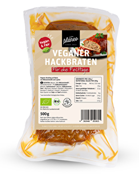 Der neue vegane Hackbraten von planeo kommt in Bio-Qualität daher, ist schnell zubereitet und enthält Süßlupinen, Zwiebeln, Pastinaken und Karotten.