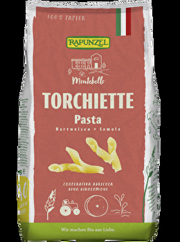 Die außergewöhnliche Form der Torchiette Semola von Rapunzel eignet sich ganz ausgezeichnet dazu, möglichst viel Sauce aufzunehmen.