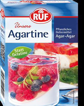 Mit der Agartine von RUF gelierst Du Obst und Gemüse sicher! In der Packung sind drei Tüten mit je 10g Agar-Agar enthalten. Ein Tüteninhalt reicht zum Gelieren von bis zu 100ml Flüssigkeit.