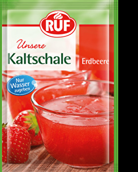 Besonders an heißen Tagen empfehlen wir die Kaltschale Erdbeere von RUF! Einfach mit einem halben Liter Wasser verrühren und fertig ist die leckere und kühlenden Mahlzeit! Schneller kommst Du nicht zum Essen!
