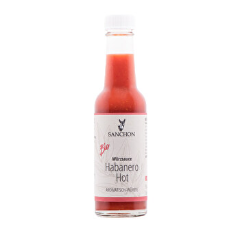 Die Habanero Hot Chilisauce von Sanchon besticht durch ihre fruchtige Schärfe, typisch für Habaneros.
