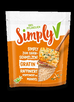 Der neue Gerieben Gratin von Simply V soll die Lücke in den veganen Streualternativen schließen und wurde speziell für Gratin und Aufläufe entwickelt.