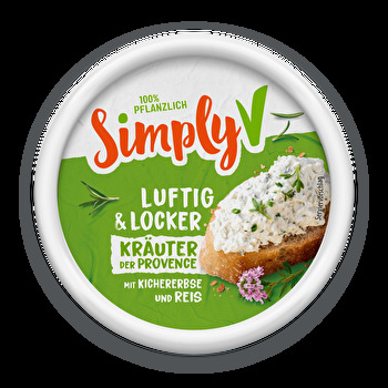 Luftig & Locker Kräuter der Provence von Simply V – Eine aufgeschlagene Frischkäsealternative, die mit ihrer luftig-lockeren Konsistenz und intensivem Kräuter-Geschmack begeistert.