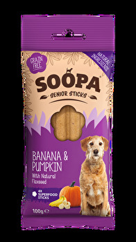 Die Kauknochen Banana & Pumpkin SENIOR von Soopa wurden extra für ältere Hund entwickelt.