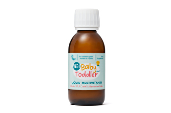 Das Veg1 Baby and Toddler von The Vegan Society ist ein flüssiges Multivitaminpräparat für Kinder im Alter von 6 Monaten bis 4 Jahren.
