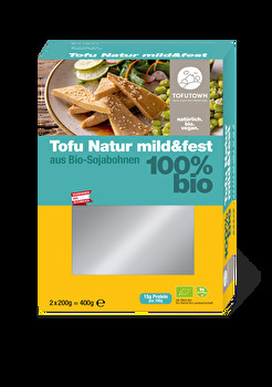 Der Tofu Natur mild & fest von Tofutown überzeugt mit seiner milden Note und festen Konsistenz.