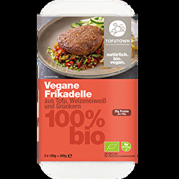 Die veganen Frikadellen von TOFUTOWN bestehen aus Tofu, Weizeneiweiß und Grünkern.