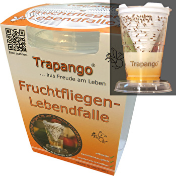 Dann ist die Fruchtfliegendfalle von Trapango® genau die richtige Wahl! Er wirkt wie ein Magnet und zieht die Fruchtfliegen in ganzen Schwärmen an.