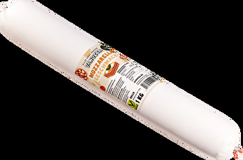 Mozzarella Geschmack Rolle von VANOZZA – die pflanzliche Mozzarellaalternative in der großzügigen 1-kg-Variante überzeugt mit ihrer einzigartig cremigen Konsistenz, inspiriert von italienischem Büffelmozzarella.
