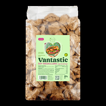 Die Soja Medaillons im Vorratsformat von Vantastic sind besonders für Familien geeignet und stellen eine hochwertige Eiweißquelle dar.