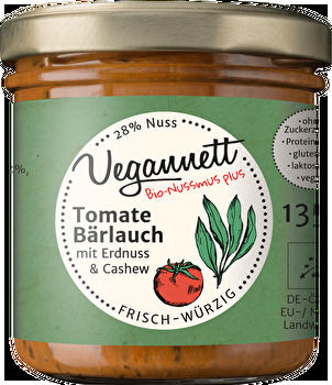 Der Tomate Bärlauch Aufstrich von Vegannett ist herrlich tomatig mit einer würzigen Bärlauchnote.