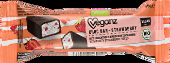Der Choc Bar Strawberry ist eine fruchtig süße Abwechslung im Schokoriegel Sortiment von Veganz.