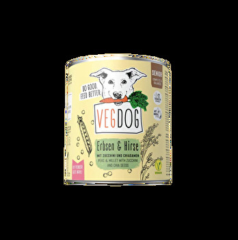 Das Senior Erbsen & Hirse von Vegdog in der 800 Gramm-Dose ist ein vollwertiges Alleinfuttermittel für ältere Hunde ab 7 Jahren.