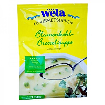 Welas Gourmet Blumenkohl-Broccolisuppe zaubert Dir im Nu ein herrlich cremiges Süppchen mit Blumenkohl- und Broccoliröschen auf den Teller.
