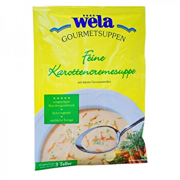 Mit der Feinen Gourmet Karottencremesuppe von Wela kannst Du Dir jederzeit in wenigen Minuten eine wohltuende, cremige vegane Gemüsesuppe zubereiten.