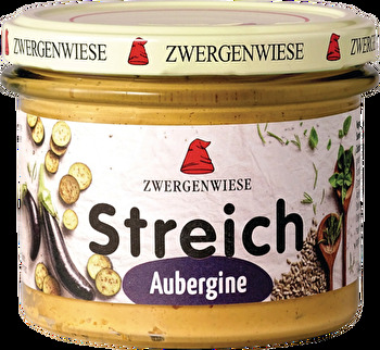Der Aubergine Streich von Zwergenwiese ist ein wunderbar aromatischer Brotaufstrich auf Basis von Sonnenblumenkernen und Auberginen.