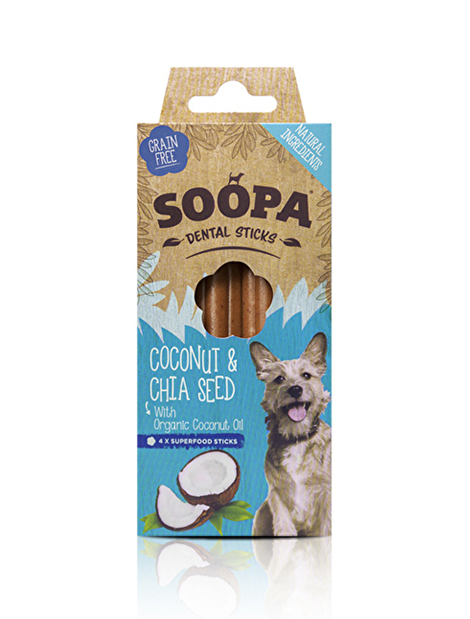 Chia-Samen und Kokosnuss - diese ungewöhnliche Kombination führt Soopa mit seinem Kauknochen Kokosnuss & Chia in die Welt der Hundeleckerlies ein! Die bekömmlichen Kauknochen sind natürlich glutenfrei, gut fürs Gebiss und leicht bekömmlich!