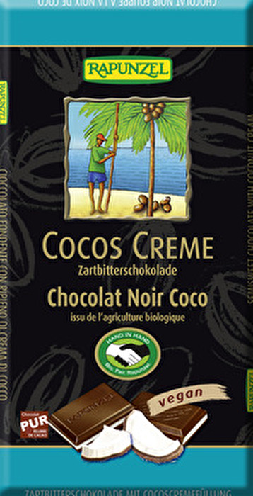 Hmmmm.....die edle, gefüllte Cocos Creme Zartbitter Schokolade von Rapunzel ist gekühlt auch im Sommer ein besonderer Genuss.