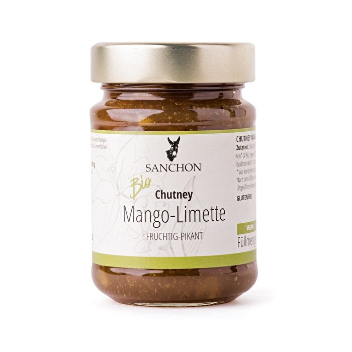 Das Mango-Limette Chuttney von Sanchon vereint die Frische der Limette mit dem fruchtigen Geschmack des Mango-Marks, Perfekt aufs Brot oder zu allen Fleischalternativen! Besonders fürs Raclette ist dieses Chuttney wärmstens zu empfehlen!