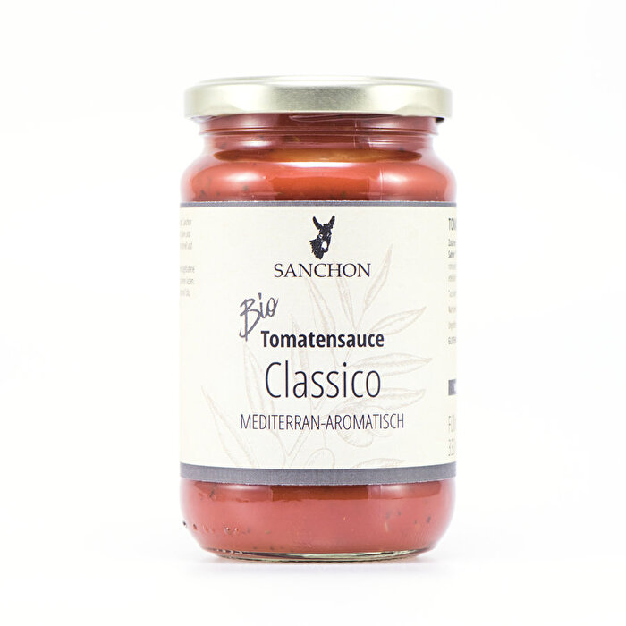 Die Tomatensauce Classico von Sanchon ist der klassischen italienischen Tomatensauce nachempfunden. Der wunderbar würzig-mediterrane Geschmack harmoniert mit so ziemlich jeder Pastassorte! Einfach erwärmen und fertig!