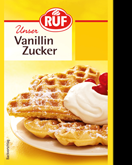 Der Vanillin-Zucker von RUF enthält 10 Tüten zu je 8 Gramm Vanillin-Zucker zum zuckern von Backwaren.