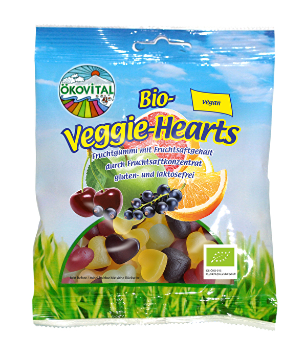 Die bunten Veggie Hearts von Ökovital sind mit Maisstärke (statt Gelatine) hergestellt und bringen jedes Herz zum Schmelzen.