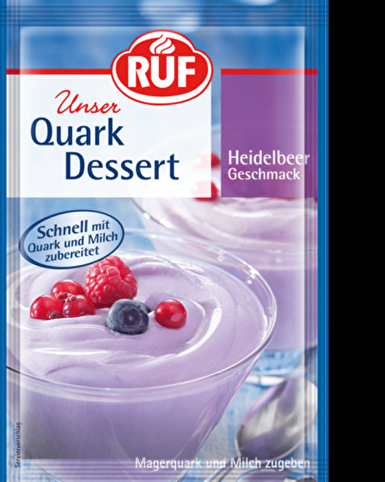 Beim Quark-Dessert Heidelbeer-Geschmack von RUF kommt der ganze Geschmack der Heidelbeere echt gut rüber! Zudem lässt sich das Dessert sehr leicht mit Pflanzendrink zubereiten. Schnell gemacht, schnell auf dem Tisch!