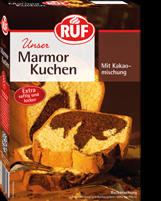 Der Marmorkuchen von RUF gehört zu den Klassikern der Kuchentafel und ist bei allen beliebt.