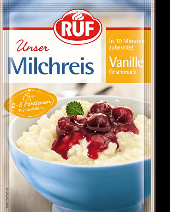 Du liebst Milchreis, dann ist der Milchreis Vanille Geschmack von RUF genau das Richtige für dich.