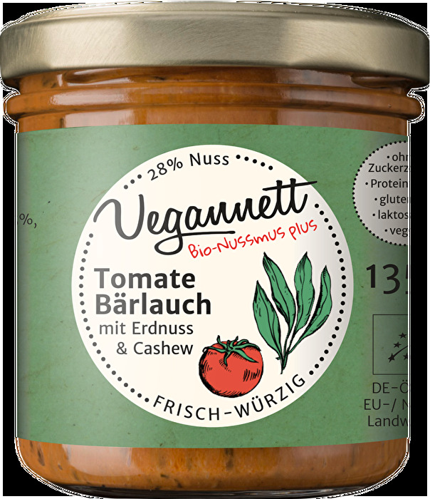 Der Tomate Bärlauch Aufstrich von Vegannett ist herrlich tomatig mit einer würzigen Bärlauchnote.
