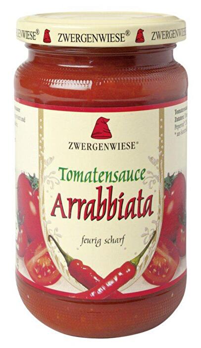 Die Arrabbiata Tomatensauce von Zwergenwiese überzeugt durch sonnengereifte Tomaten kombiniert mit angenehm scharfen Peperonie, Chilie-Pfeffer und Zwiebeln.