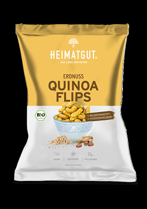 Die Erdnuss Quinoa Flips von Heimatgut sind durch die Verwendung von Quinoa deutlich nahrhafter, glutenfrei und unglaublich lecker.
