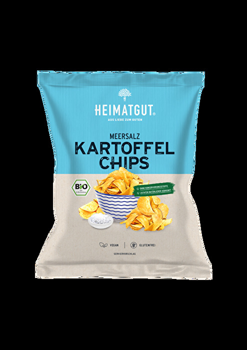 3 Zutaten, dass ist alles was es für die perfekten Kartoffel Chips Meersalz von Heimatgut braucht.
