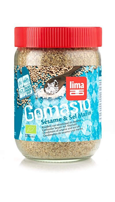 Gomasio Sesamsalz im Glas von Lima ist ein leichtes Gewürz, welches nicht nur salzt, sondern auch einen Hauch Sesamgeschmack verleiht.
