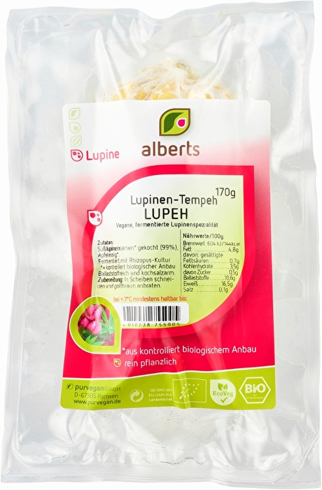 Alberts bietet mit Lupeh den erste Tempeh aus Süßlupinen: sojafrei, ballaststoffreich und mit viel Eiweiß!