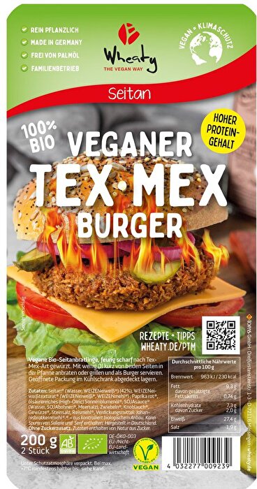 Die Tex-Mex-Küche kombiniert Elemente der texanischen und mexikanischen Kochkunst zu einem harmonischen Ganzen – und genau das tut unser veganer Tex-Mex-Burger von Wheaty auch.