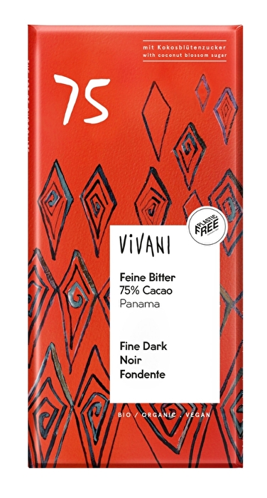 Die Feine Bitter 75% von Vivani mit aromatischem Bio Kakao aus Panama wird mit Kokosblütenzucker veredelt, der den Schokoladengenuss mit einer leicht karamelligen Note komplettiert.