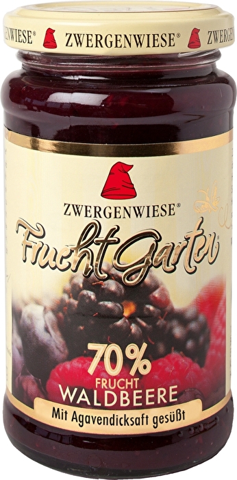 Der Fruchtgarten-Aufstrich Waldbeere von Zwergenwiese hat einen Fruchtanteil von satten 70%.